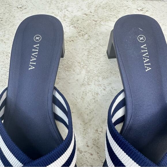 VIVAIA Womens Sz 39 Jennifer Square-Toe Block Heel Criss-Cross Navy White Sandal - Picture 10 of 14